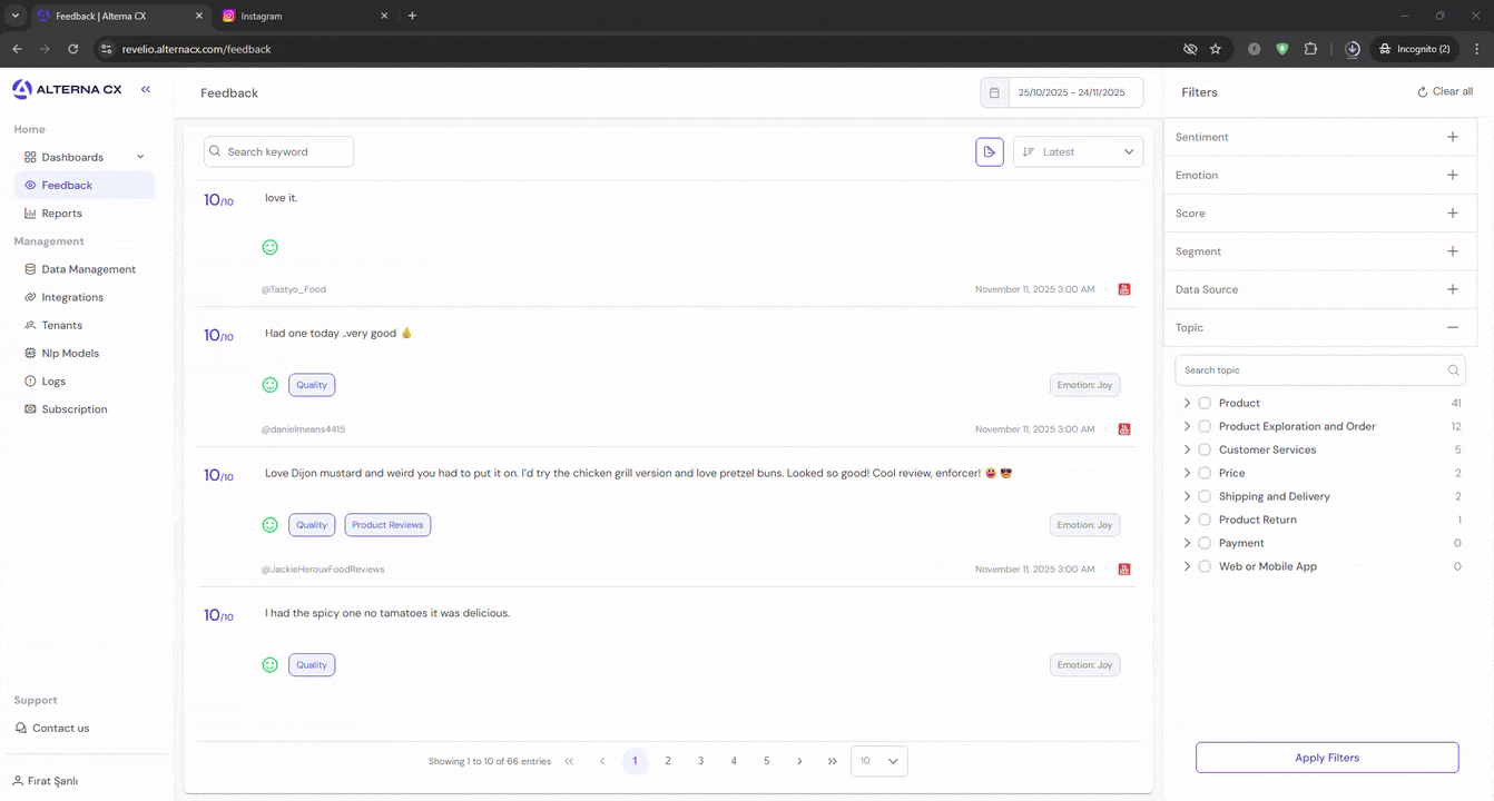 Alterna CX social media integration demo