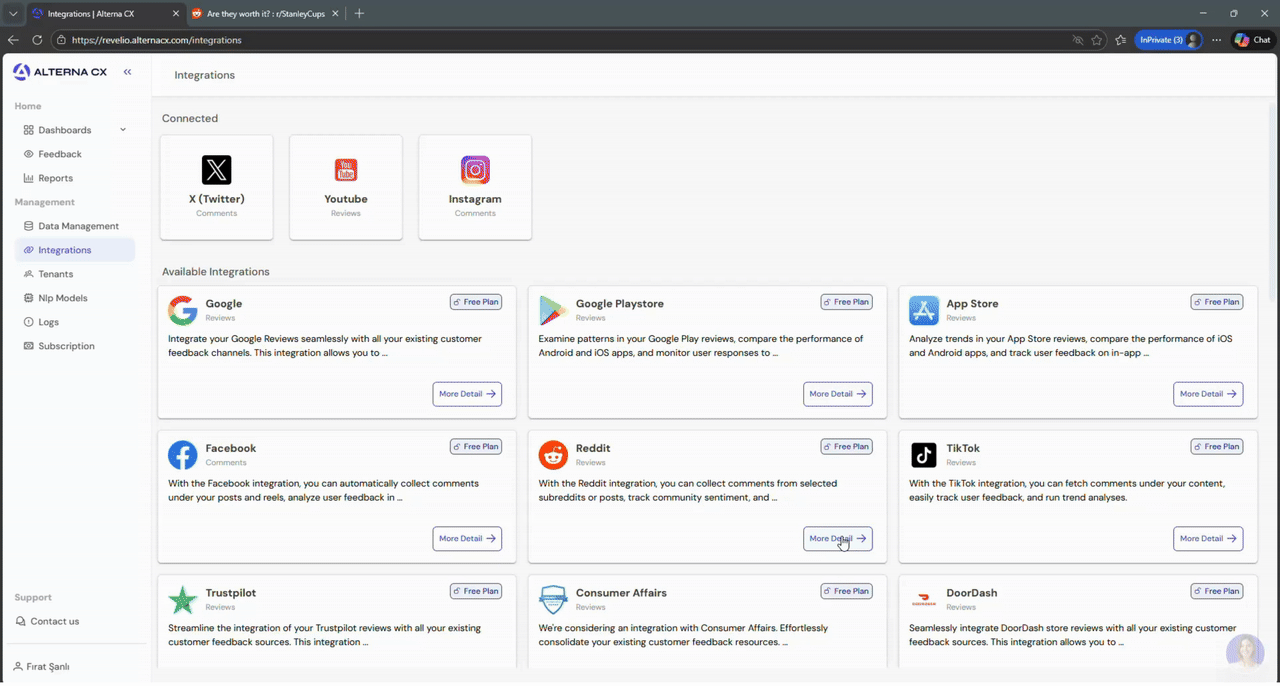 Alterna CX single-click Reddit integration: 60-second setup process for monitoring subreddits